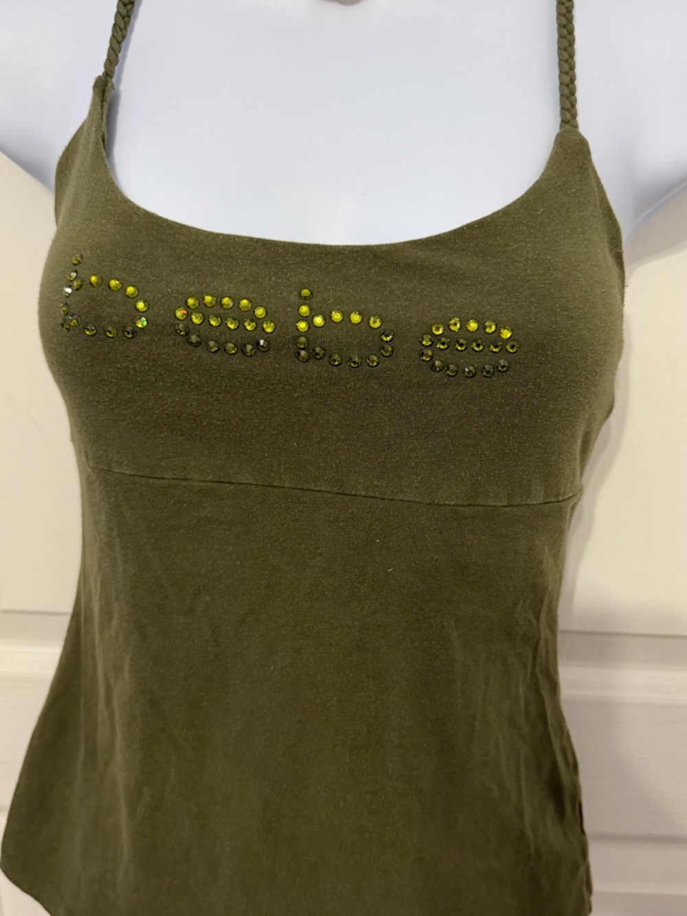 bebe Olive Green Beaded Spaghetti Strap Cami